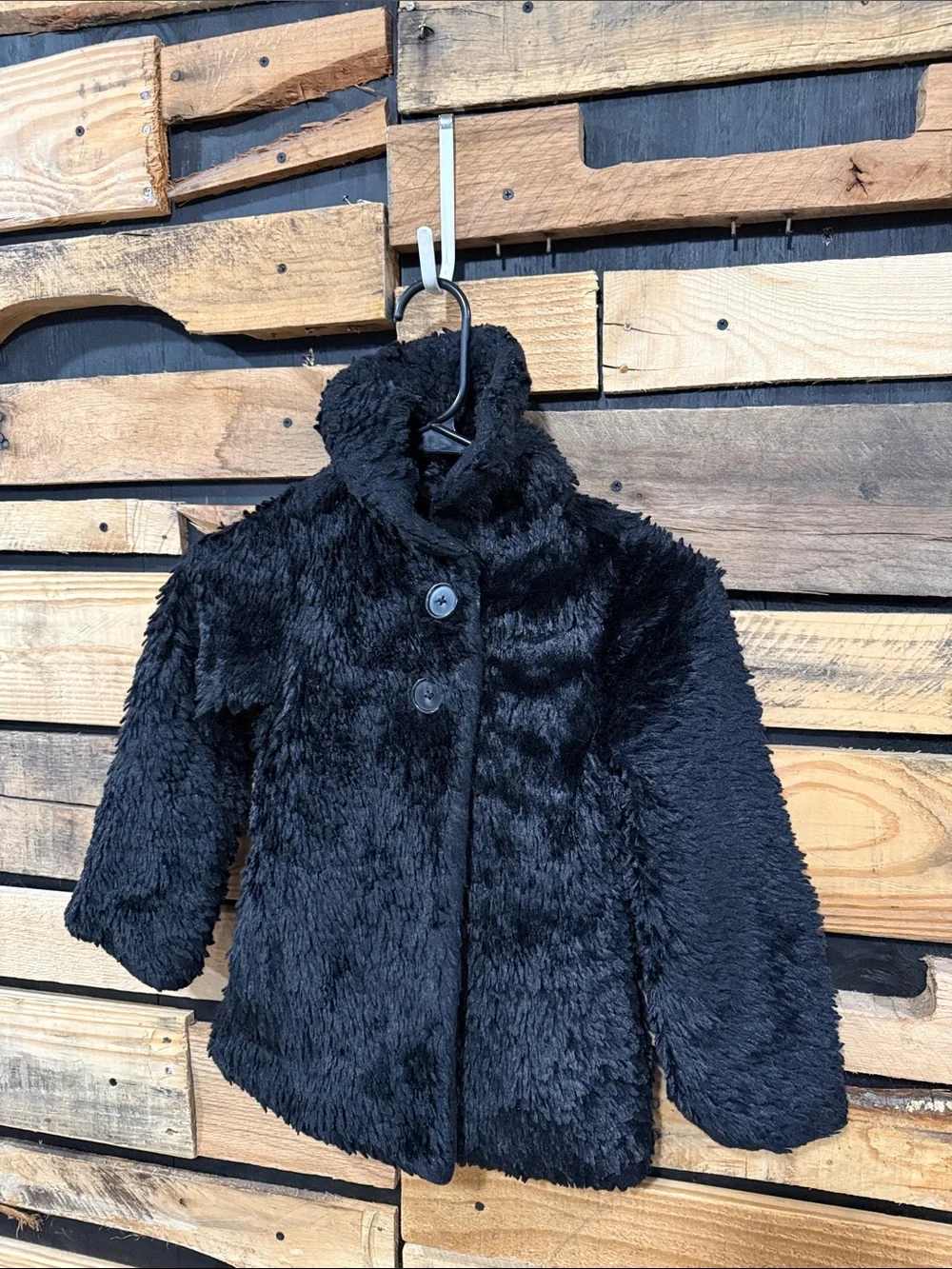 Patagonia Pelage Black Faux Fur Jacket Girls XS (5-6) Cozy Warm Fluffy Soft